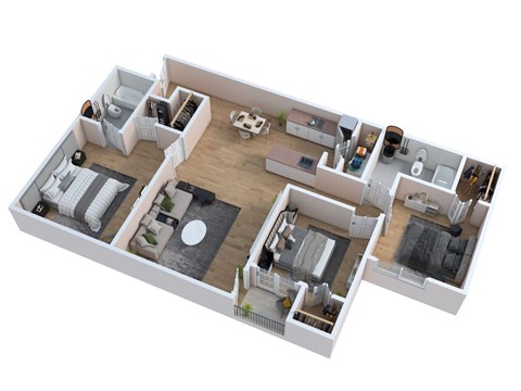 Floor plan for 3 beds, 2 baths, 1087 sqft